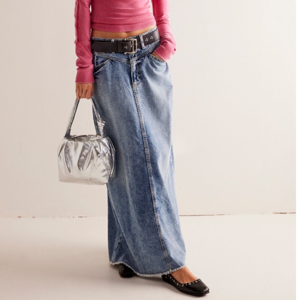 Free People “Come As You Are Denim Maxi Skirt”